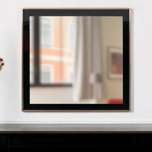 Gương trang trí khung gỗ và kim loại màu vàng hồng phối đen 99cm