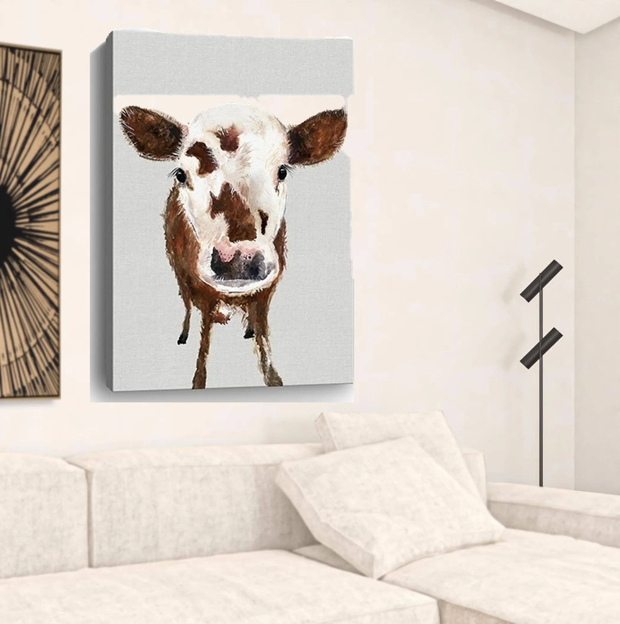 Tranh canvas hình mặt bê con màu nâu trắng 122cm x 81cm - Ảnh 3