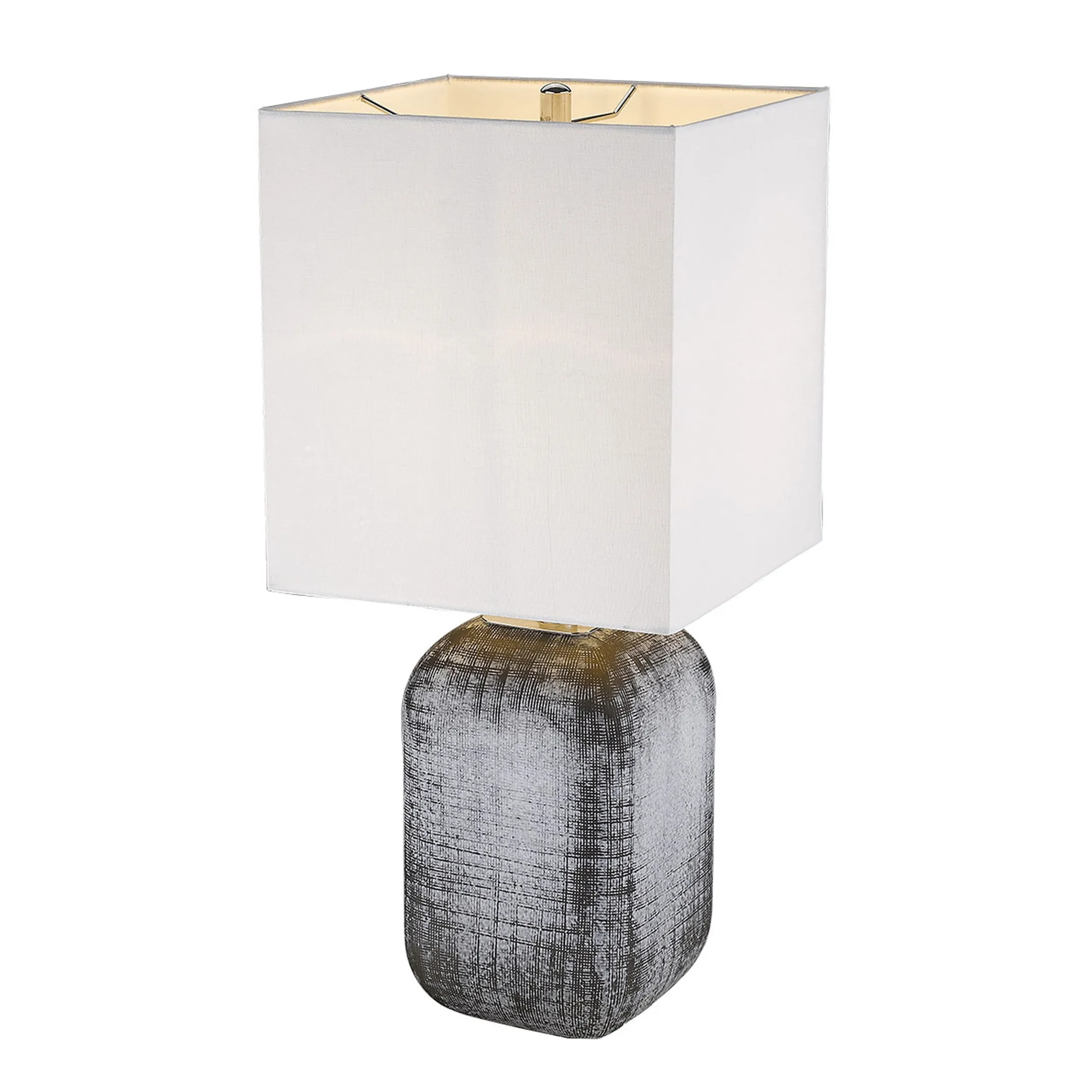 Đèn bàn gốm màu xanh và xám 63,5cm chụp vuông màu trắng - Ảnh 2