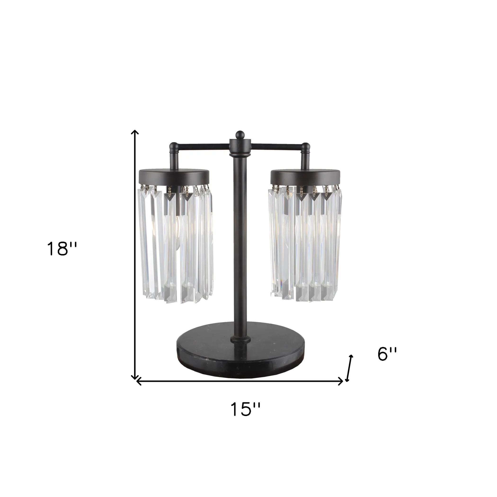 Đèn ngủ đầu giường 2 bóng 46cm khung sắt đen chụp trụ pha lê trong - Ảnh 5