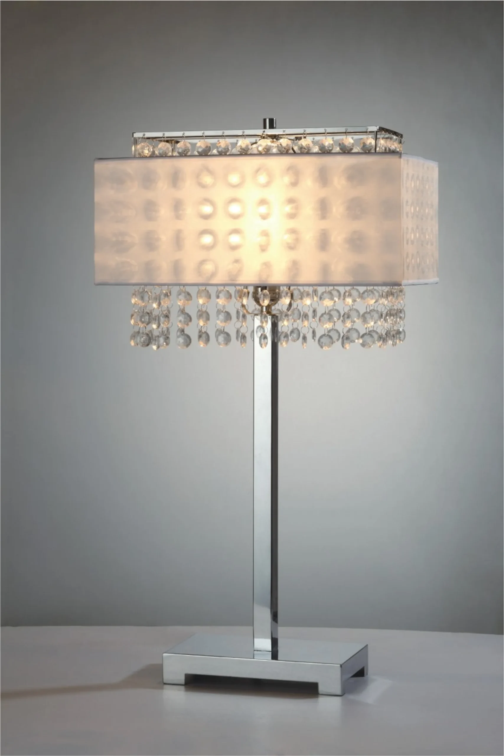 Đèn bàn màu bạc 71cm đính pha lê giả chụp chữ nhật màu trắng - Ảnh 5