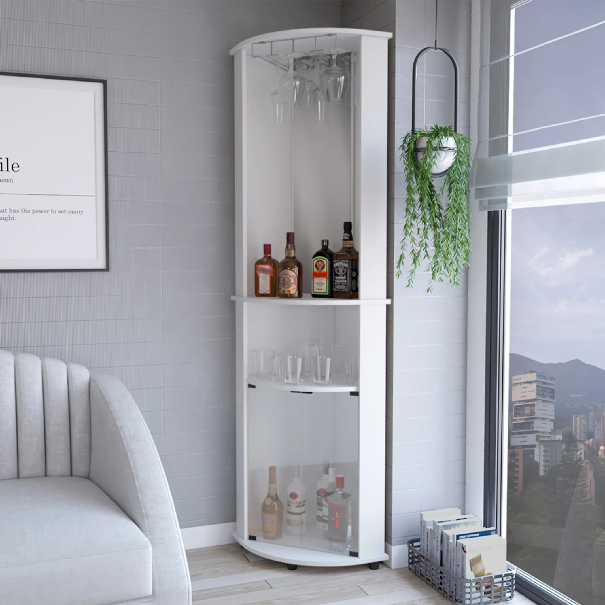 Tủ rượu góc bằng gỗ màu trắng 3 ngăn cao 190cm - Ảnh 5