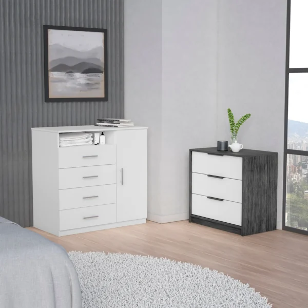 Bộ nội thất phòng ngủ Calera 2 món màu trắng phối gỗ sồi khói