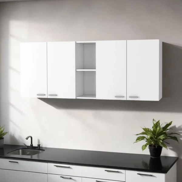 Tủ gỗ treo tường 4 cánh màu trắng rộng 150cm