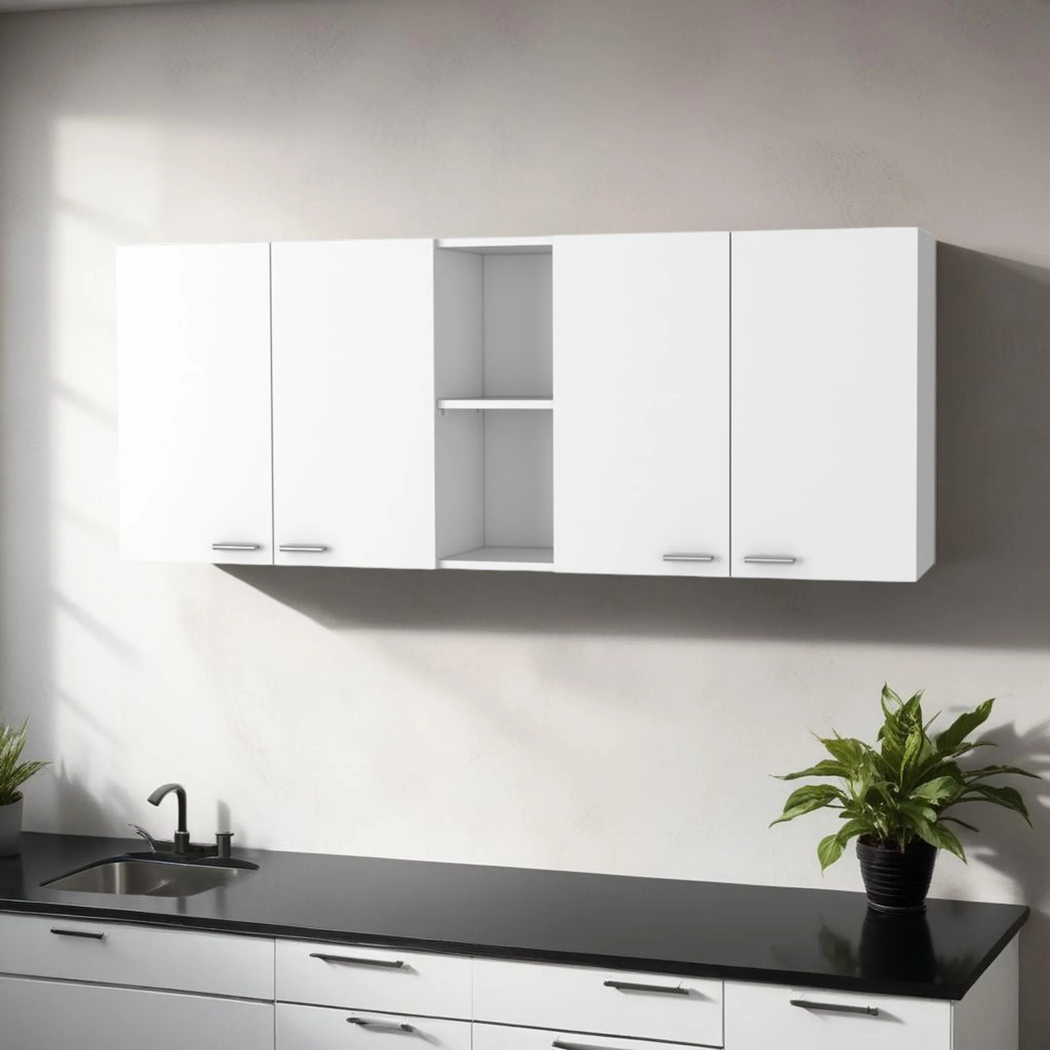 Tủ gỗ treo tường 4 cánh màu trắng rộng 150cm