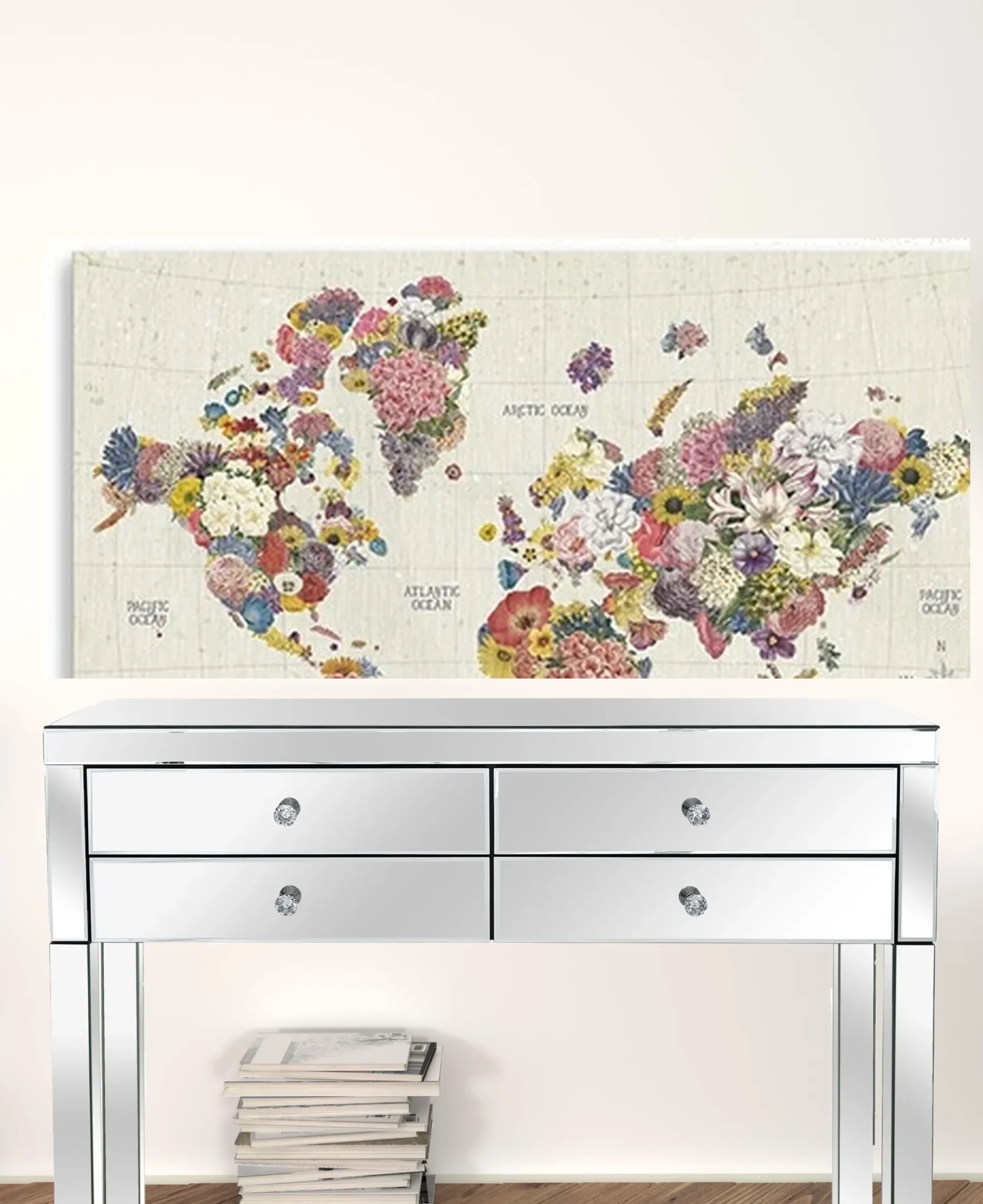 Tranh canvas bản đồ thế giới họa tiết hoa vui nhộn 122cm x 81cm - Ảnh 2