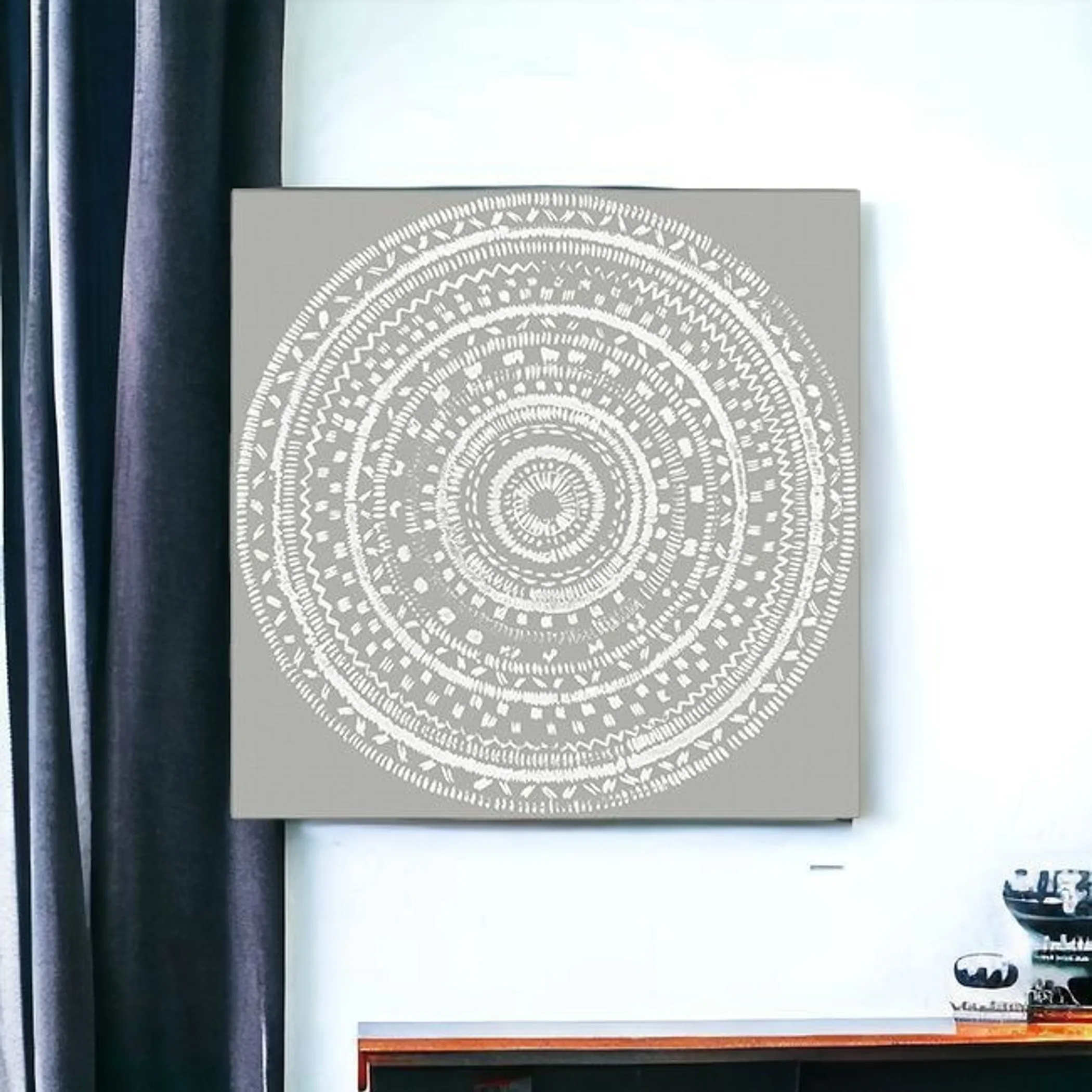Tranh canvas mandala trắng phong cách boho không khung - Ảnh 4