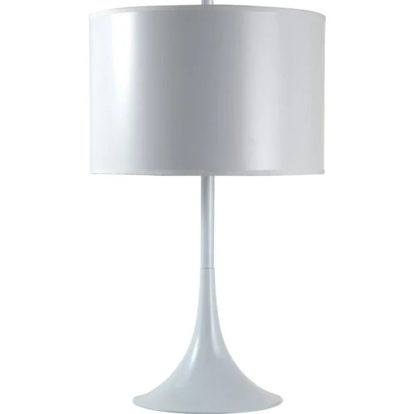 Đèn bàn kim loại màu trắng 63,5cm chụp trống cổ điển màu trắng