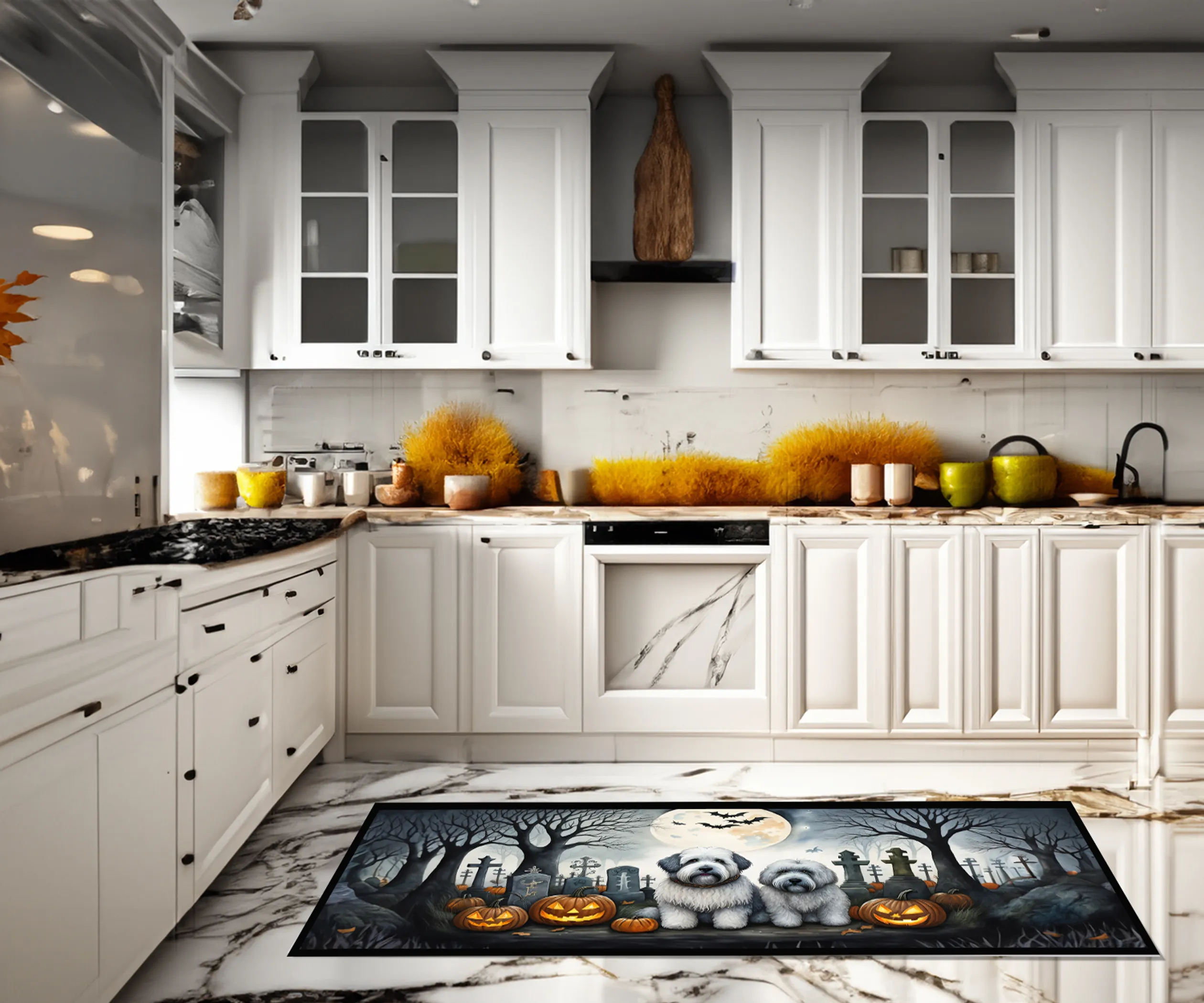 Thảm chạy dài 71cm x 147cm chủ đề Halloween, in hình chó Old English Sheepdog - Ảnh 2