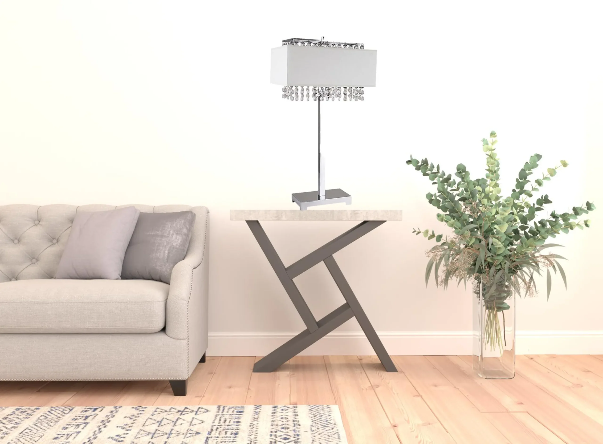 Đèn bàn màu bạc 71cm đính pha lê giả chụp chữ nhật màu trắng - Ảnh 2