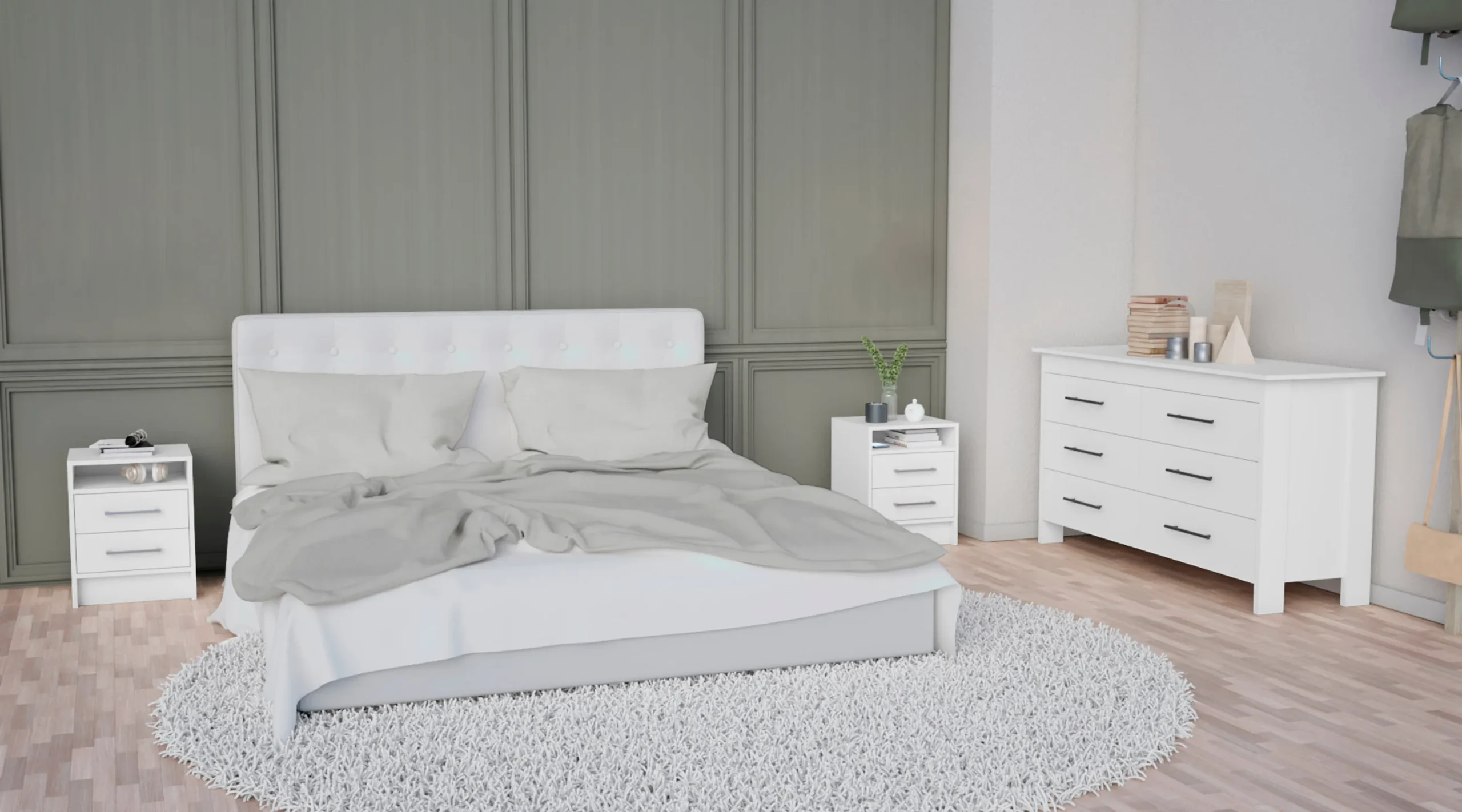 Bộ nội thất phòng ngủ Kearny 3 món màu trắng