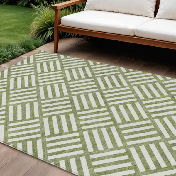 Thảm trải sàn giặt được 2,7m x 3,7m họa tiết hình học màu xanh ô liu và ngà