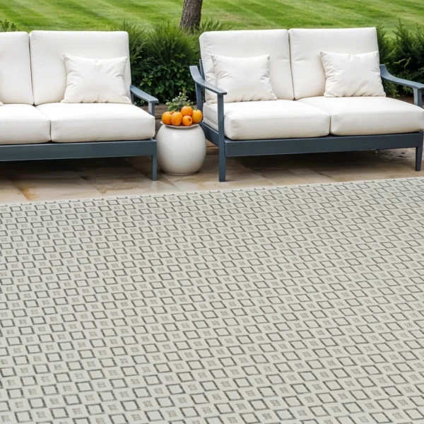 Thảm trải sàn 1,8m x 2,7m họa tiết hình học phong cách cũ kỹ màu kem và be