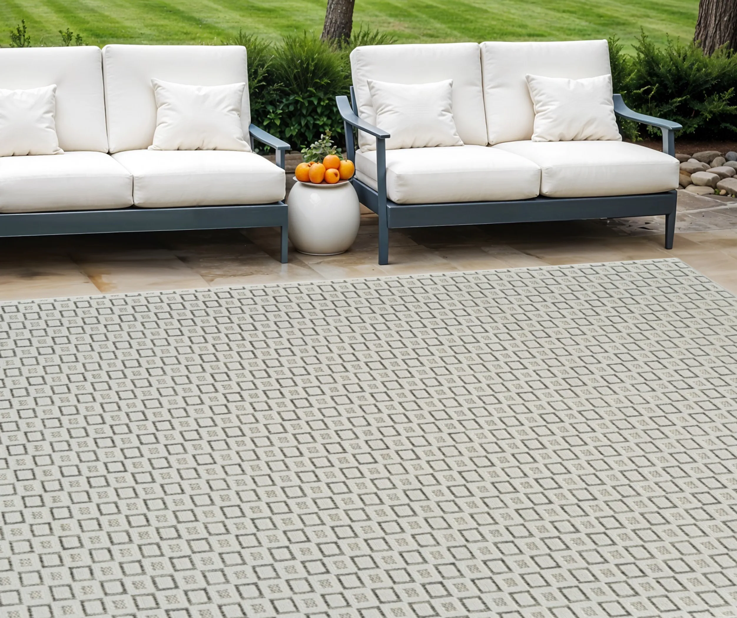 Thảm trải sàn 1,8m x 2,7m họa tiết hình học phong cách cũ kỹ màu kem và be