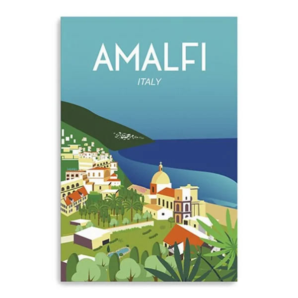 Tranh in không khung bờ biển Amalfi rực rỡ