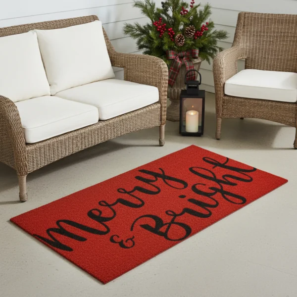 Thảm chùi chân xơ dừa Giáng sinh Merry and Bright 91cm x 183cm đỏ đen