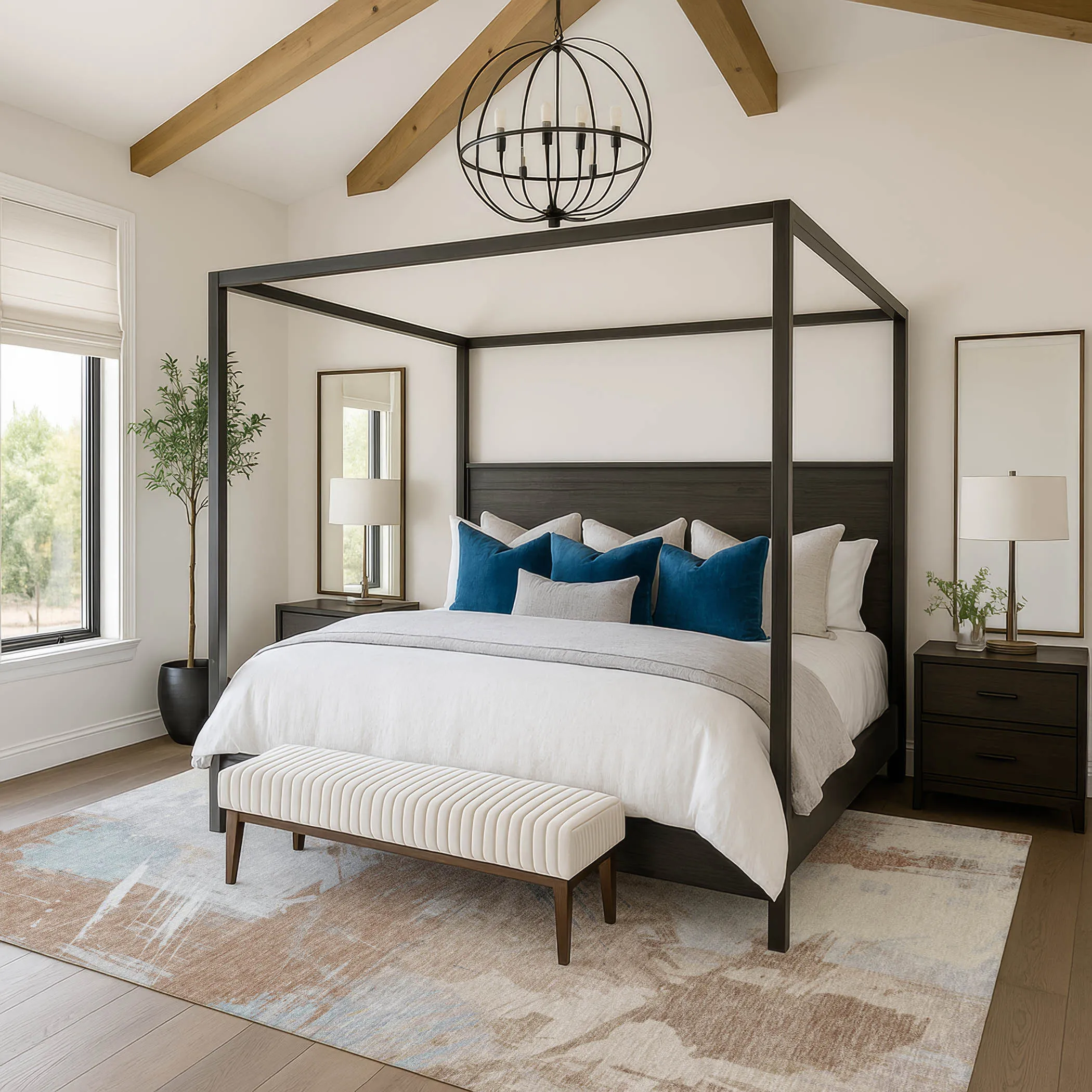 Thảm trải sàn giặt được họa tiết trừu tượng màu gỉ sắt xám ngà 2,7m x 3,7m chống tia UV - Ảnh 3
