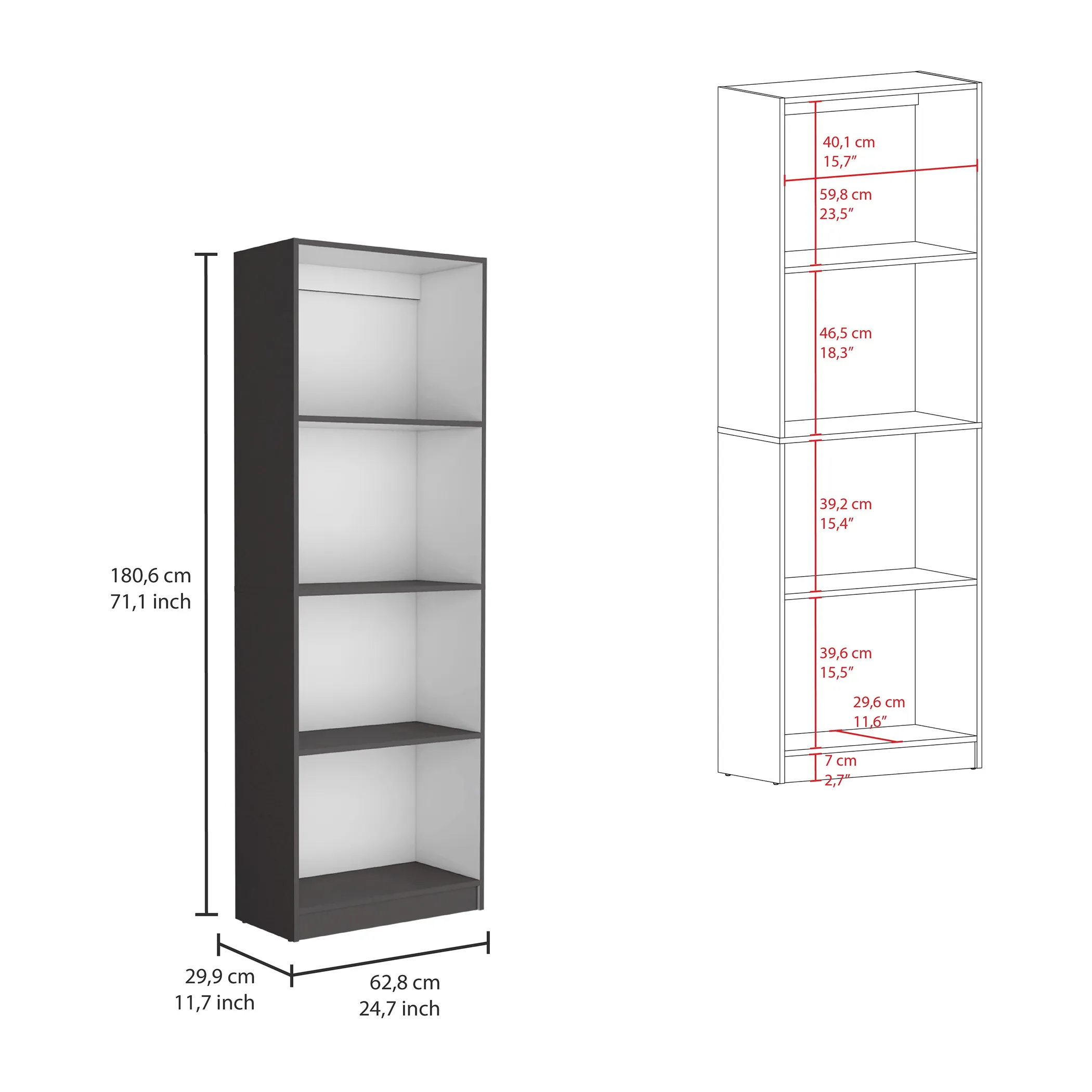 Bộ kệ sách phòng khách Dupree 2 món màu xám mờ phối trắng - Ảnh 5