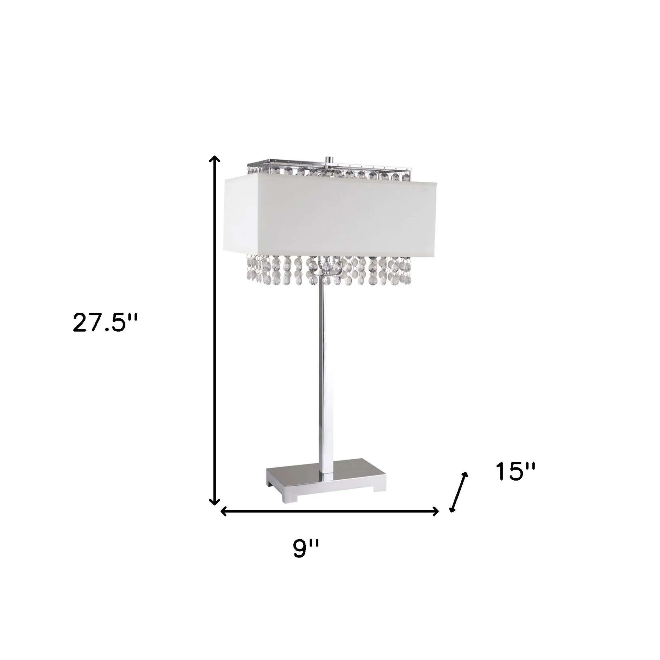 Đèn bàn màu bạc 71cm đính pha lê giả chụp chữ nhật màu trắng - Ảnh 6