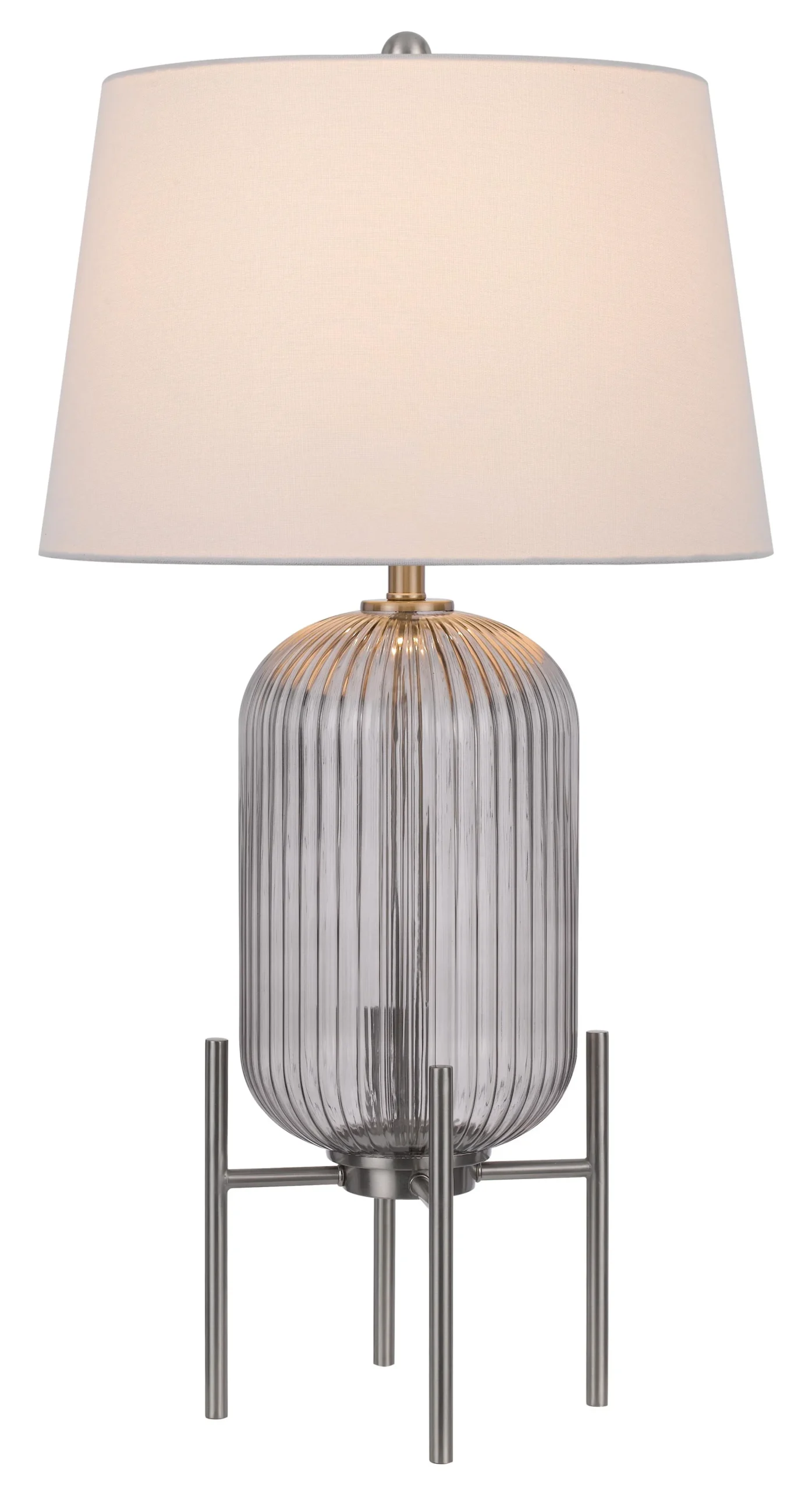 Đèn bàn thủy tinh dáng tròn màu niken 84cm chụp hình thang màu trắng - Ảnh 4
