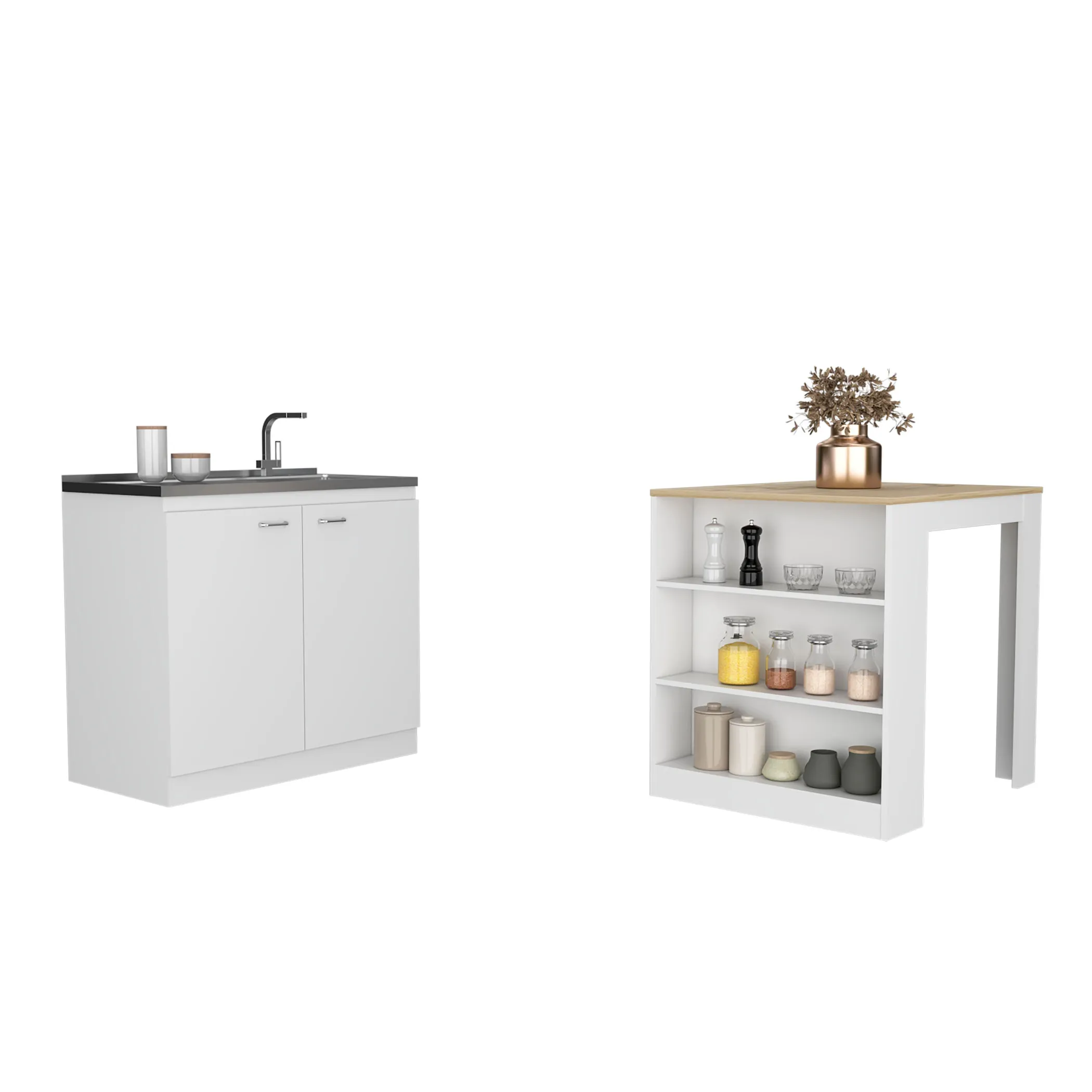 Bộ nội thất bếp Covelo 2 món màu trắng phối gỗ sồi sáng - Ảnh 2
