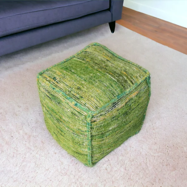 Đôn ngồi vuông vải lụa và cotton tái chế màu xanh lá 46cm