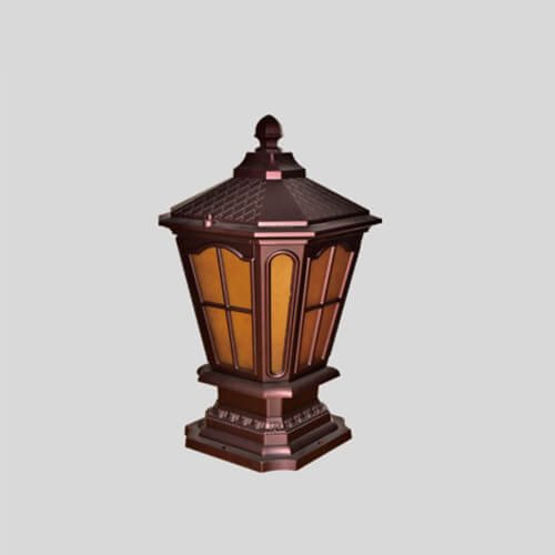 Đèn trụ cổng ngoài trời DCA20 hợp kim sơn màu đồng phối kính cao 54cm