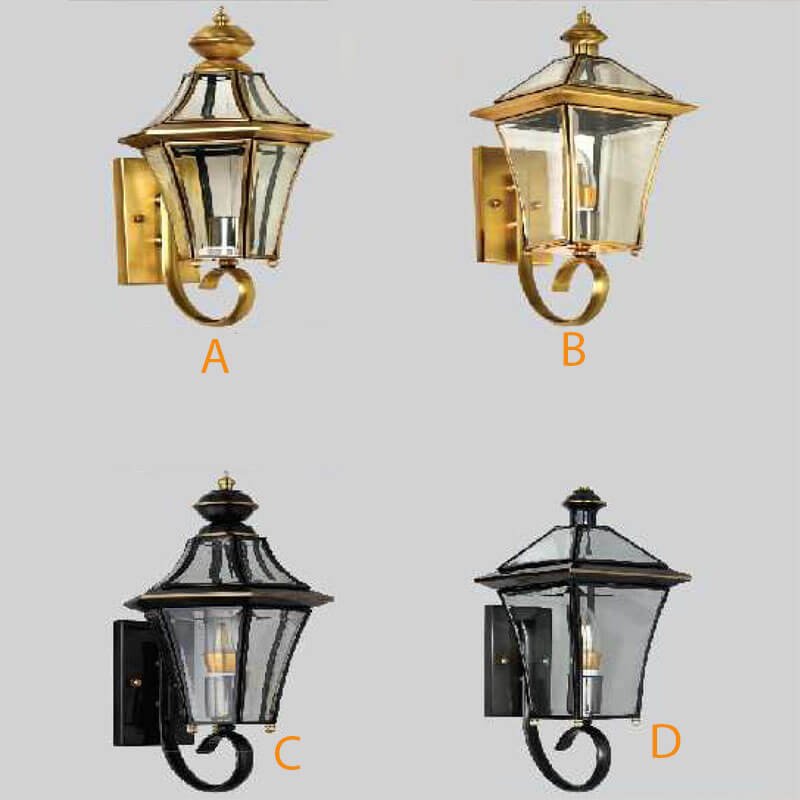 Đèn tường ngoài trời DTR01 đồng nguyên chất phối kính cao 40cm