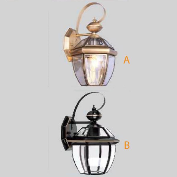 Đèn tường ngoài trời DTR02 đồng nguyên chất chao kính trong cao 35cm