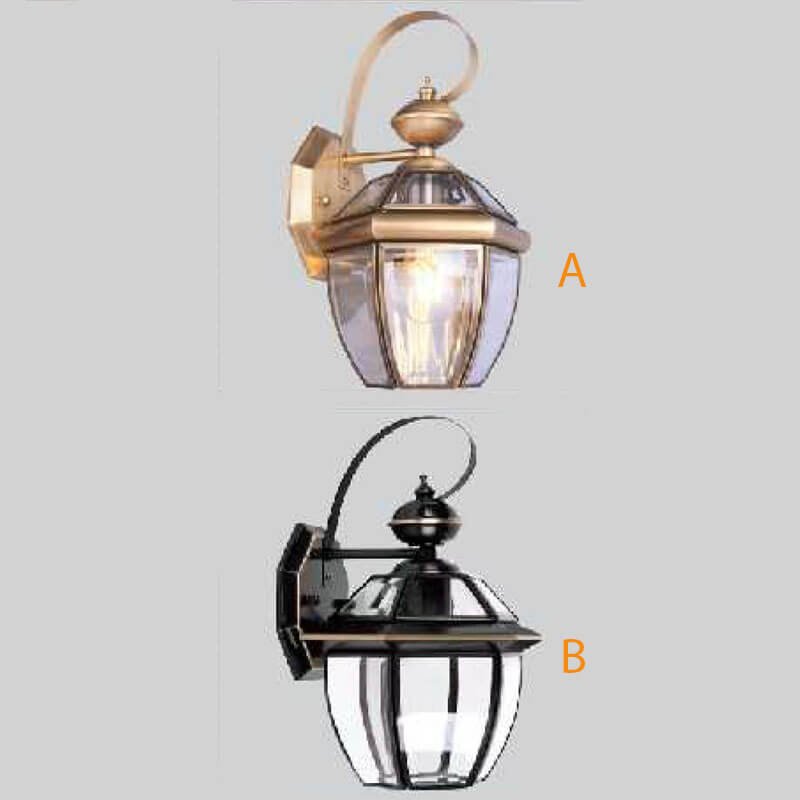 Đèn tường ngoài trời DTR02 đồng nguyên chất chao kính trong cao 35cm