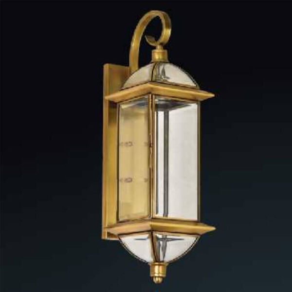 Đèn tường ngoài trời DTR03 đồng nguyên chất chao kính trong cao 52cm