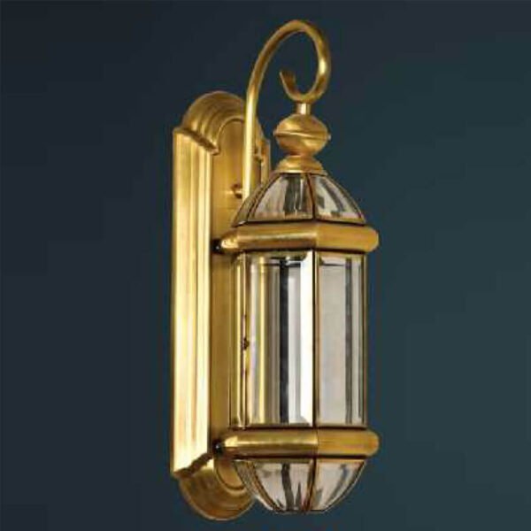 Đèn tường ngoài trời DTR05 đồng nguyên chất chao kính trong cao 47cm
