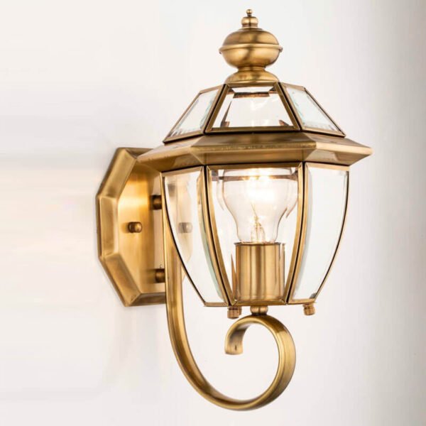 Đèn tường ngoài trời DTR12 đồng nguyên chất chao kính trong cao 35cm