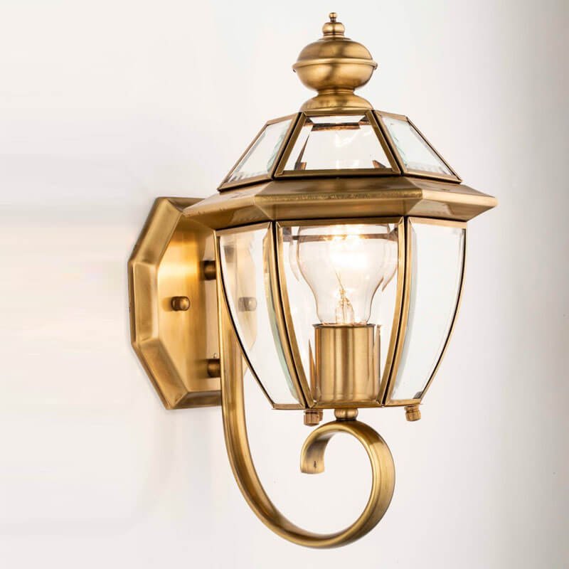 Đèn tường ngoài trời DTR12 đồng nguyên chất chao kính trong cao 35cm