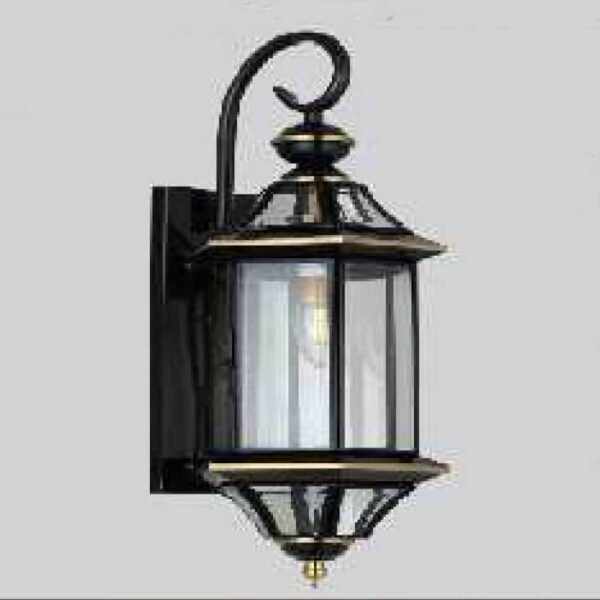 Đèn tường ngoài trời DTR16 đồng nguyên chất sơn đen kính trong cao 48cm