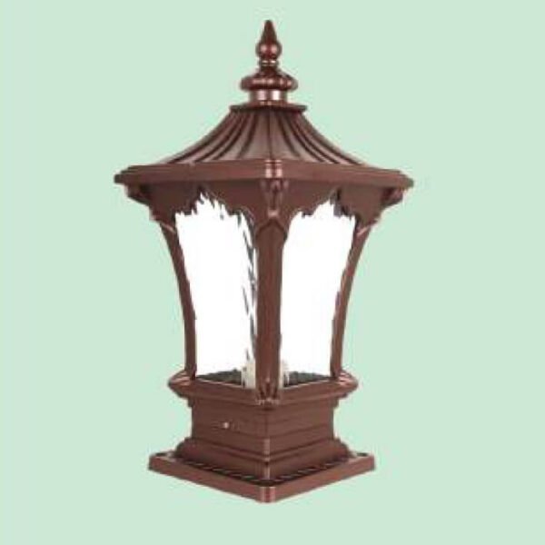 Đèn trụ cổng ngoài trời DTR45 hợp kim sơn nâu phối kính cao 50cm