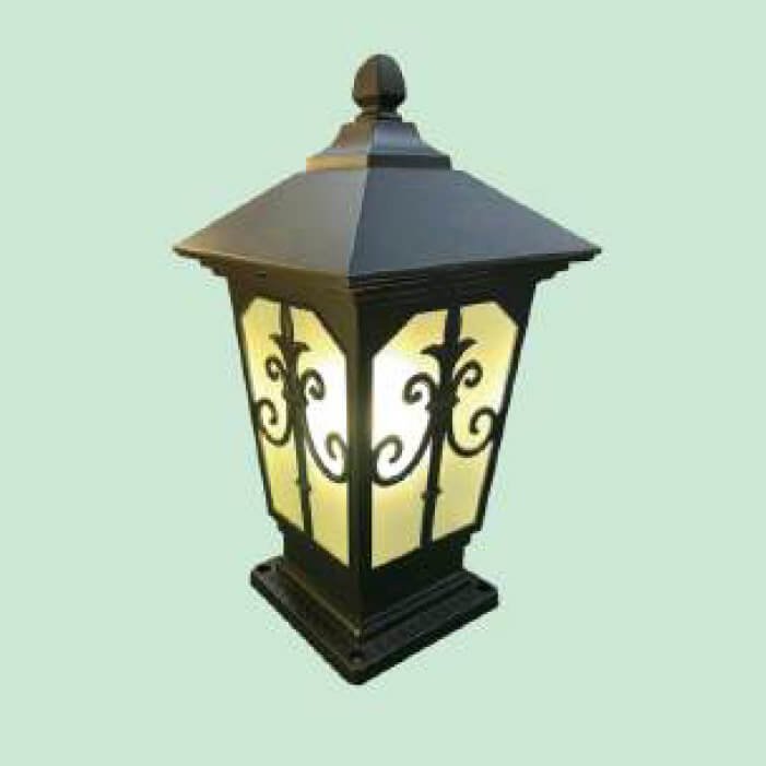 Đèn trụ cổng ngoài trời DTR47 hợp kim sơn đen phối kính cao 38cm