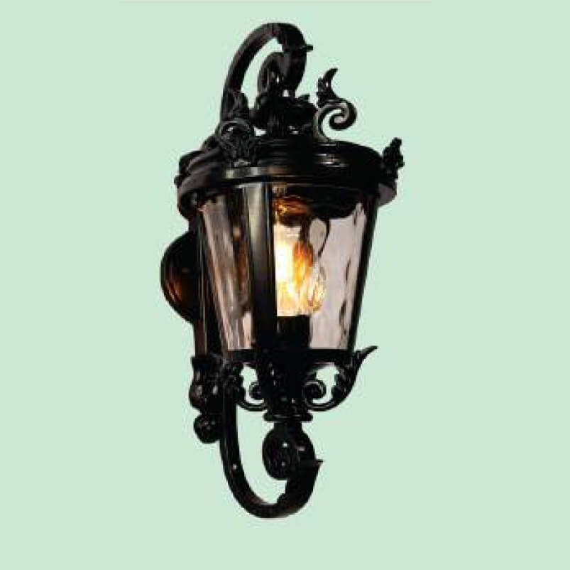 Đèn tường ngoài trời DTR61 hợp kim sơn đen phối kính