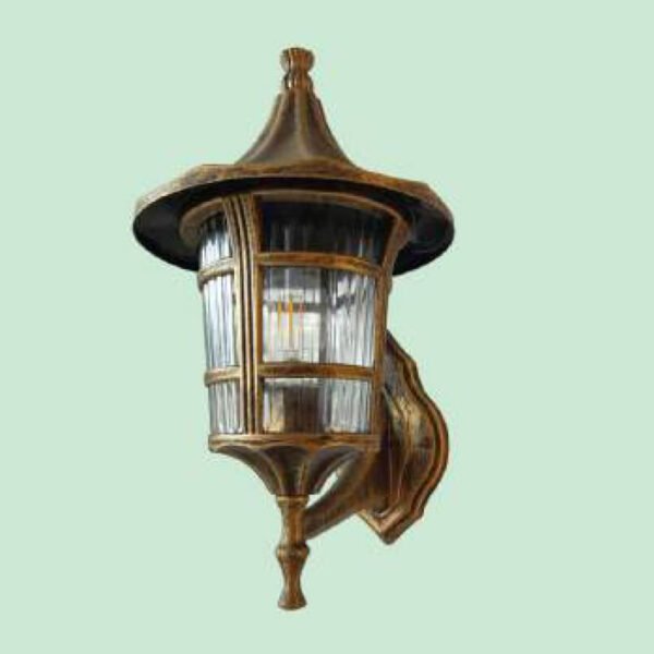 Đèn tường ngoài trời DTR66 hợp kim sơn nhũ vàng xước giả cổ phối kính