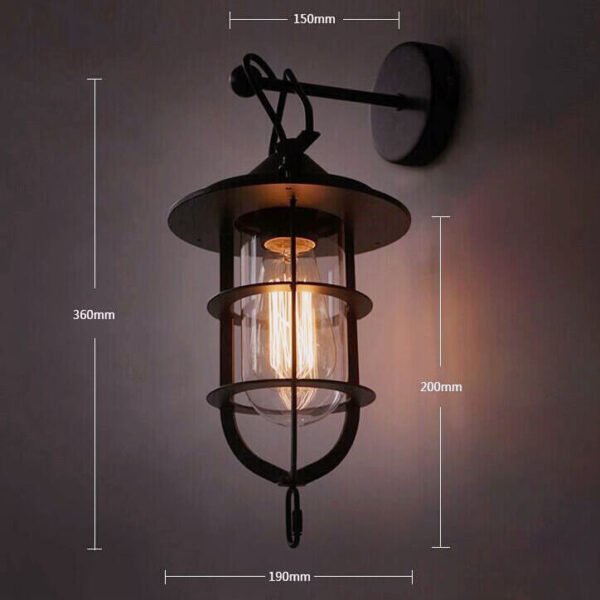 Đèn tường ngoài trời DTV125 hợp kim sơn đen phối kính cao 35cm