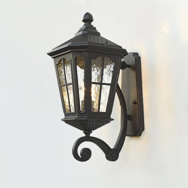 Đèn tường ngoài trời DTV166 hợp kim sơn đen phối kính cao 40cm