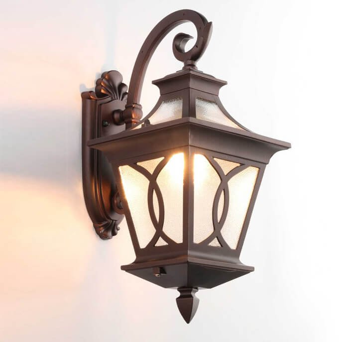 Đèn tường ngoài trời DTV174 hợp kim sơn nâu phối kính cao 45cm