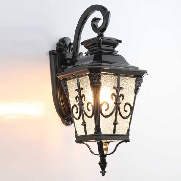 Đèn tường ngoài trời DTV175 hợp kim sơn đen phối kính cao 45cm