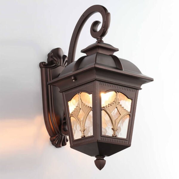 Đèn tường ngoài trời DTV177 hợp kim sơn nâu phối kính cao 45cm