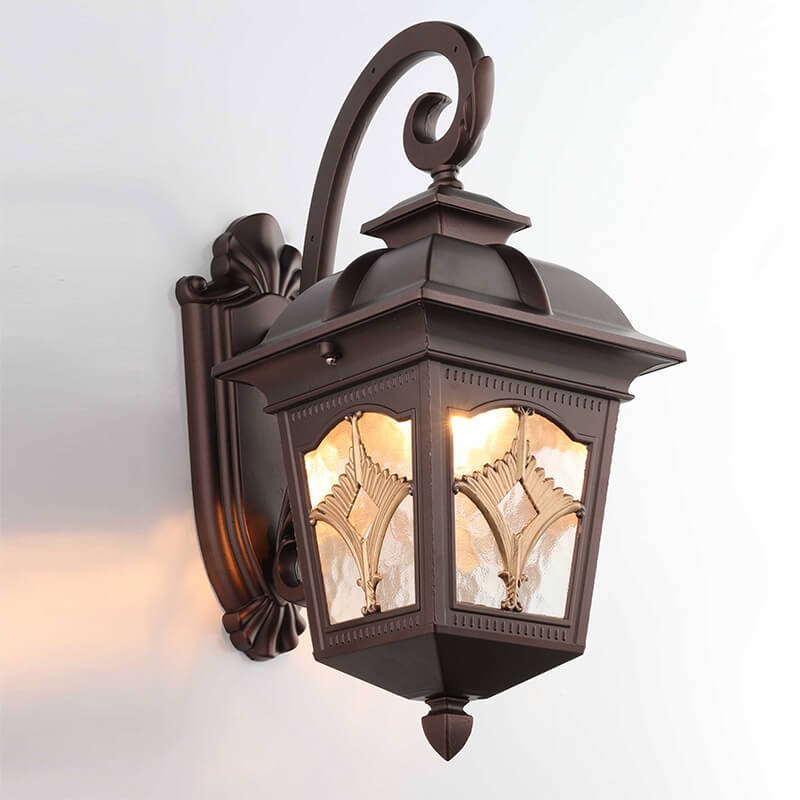 Đèn tường ngoài trời DTV177 hợp kim sơn nâu phối kính cao 45cm