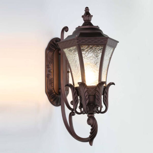 Đèn tường ngoài trời DTV222 hợp kim sơn nâu phối kính cao 50cm