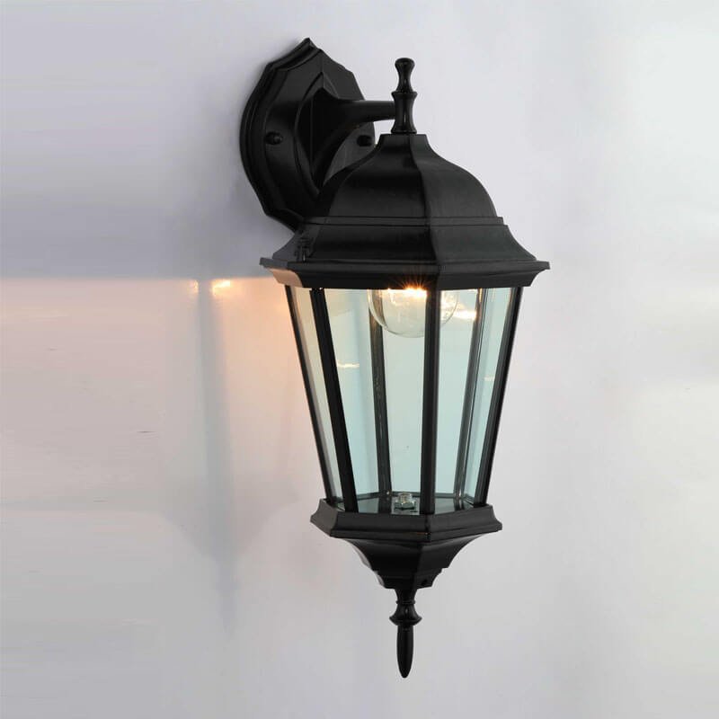 Đèn tường ngoài trời DTV224 hợp kim sơn đen phối kính cao 43cm