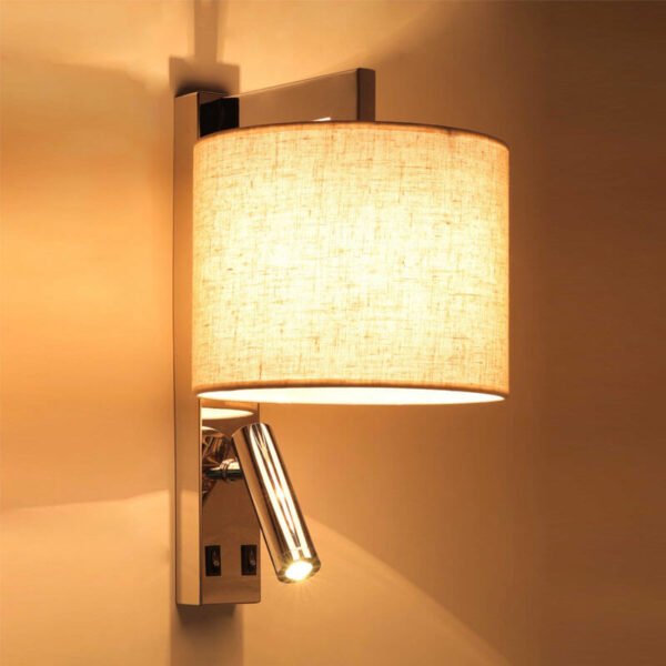 Đèn tường hiện đại mạ màu inox chao vải trắng ngà có LED DTV314