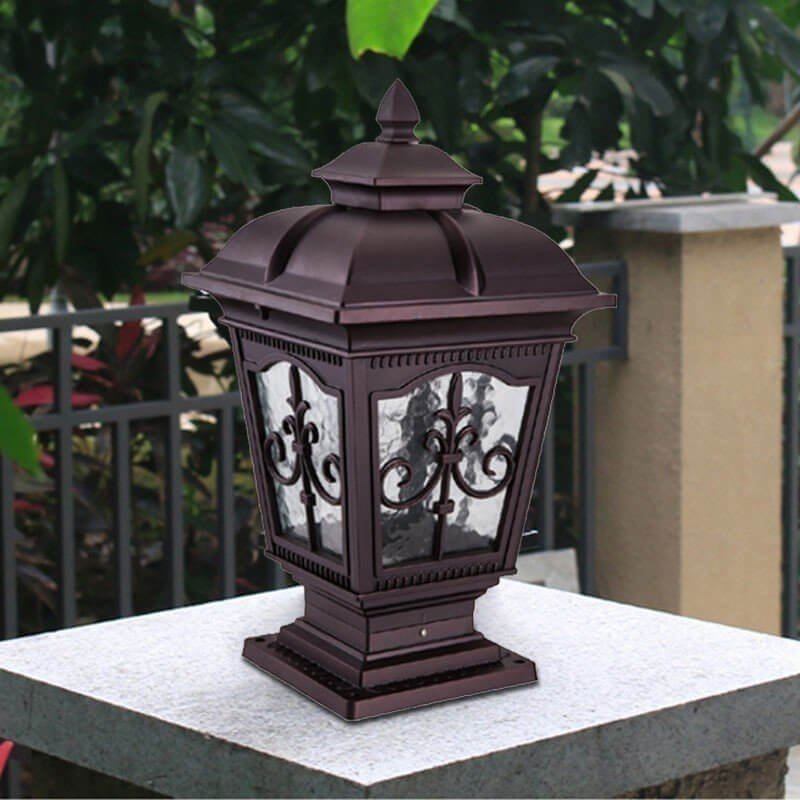 Đèn trụ cổng ngoài trời sơn nâu chao kính DTV378