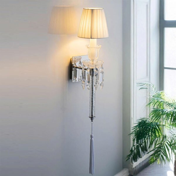 Đèn tường cổ điển DTV615 màu thép không gỉ chao vải pha lê